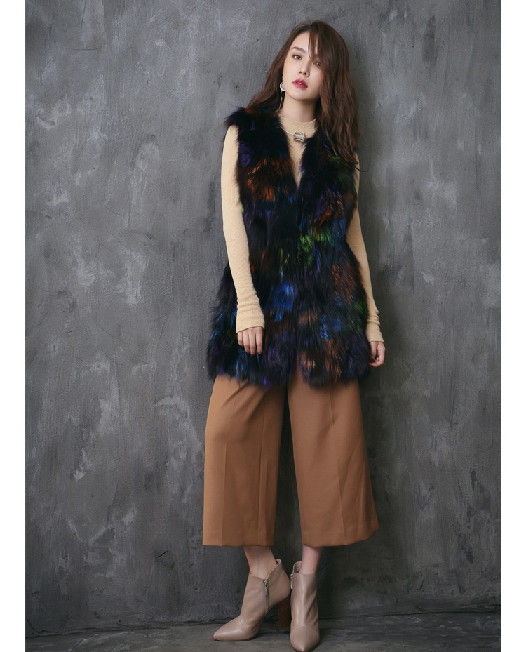 Multicolor Fox Fur Vest Waistcoat 001 Details 6