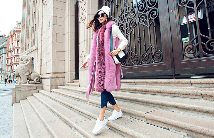 Fox Fur Long Vest 075 Details 9