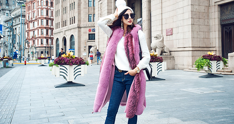 Fox Fur Long Vest 075 Details 6