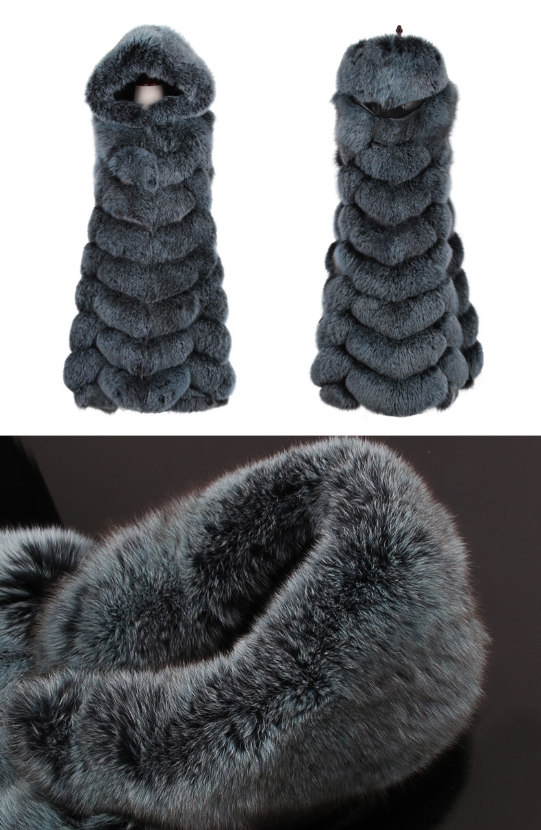 Hooded Long Fox Fur Vest 294-4