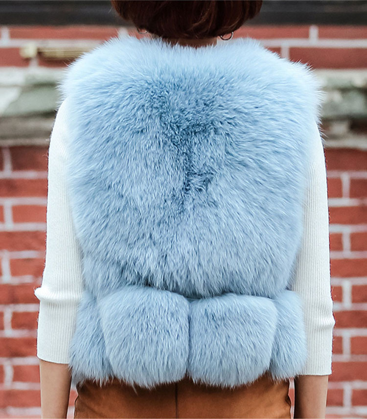 Fox Fur Vest, Light Blue 690 Details 2