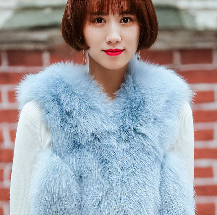 Fox Fur Vest, Light Blue 690 Details 1