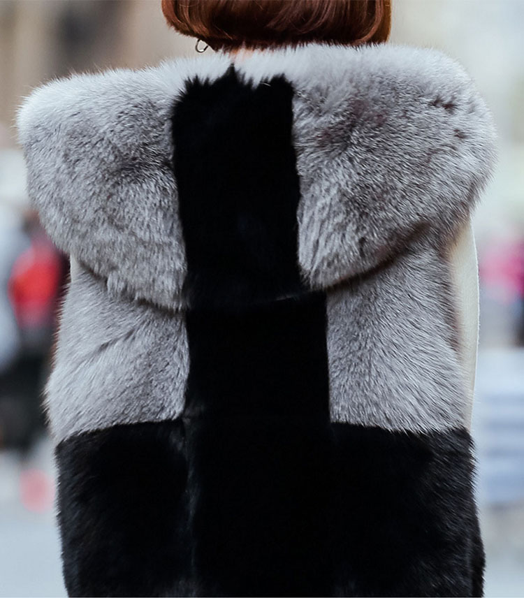 Two-tone Hooded Fox Fur Vest 692 Details 2