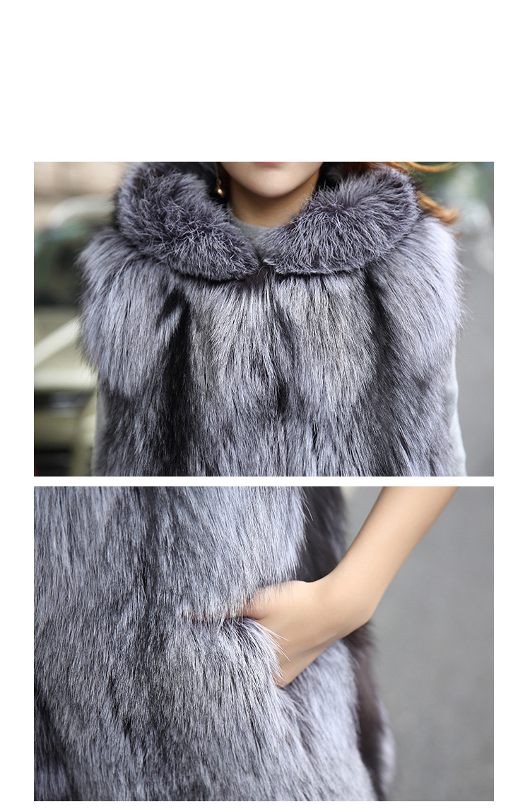 Hooded Silver Fox Fur Vest 993 details 3