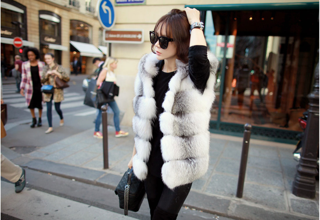 Shadow Blue Frost Fox Fur Vest with Hood 997 Details 2
