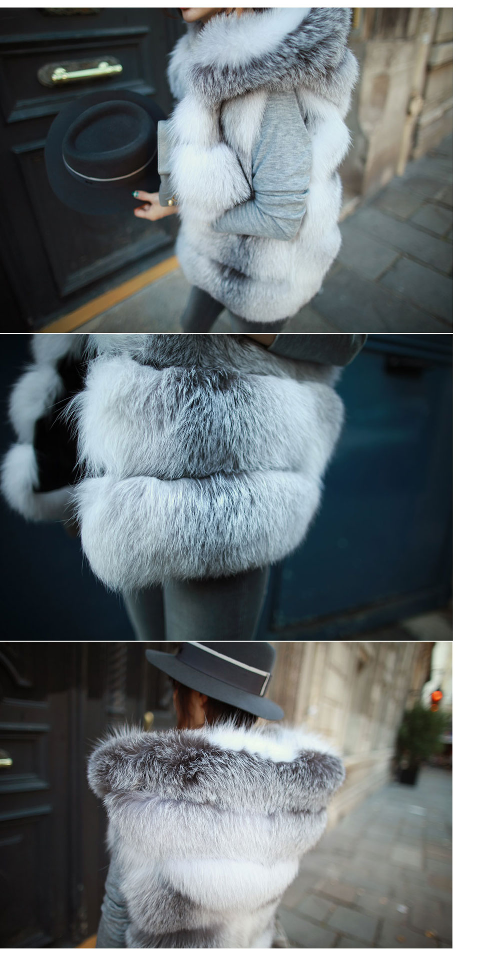 Shadow Blue Frost Fox Fur Vest with Hood 997 Details 10