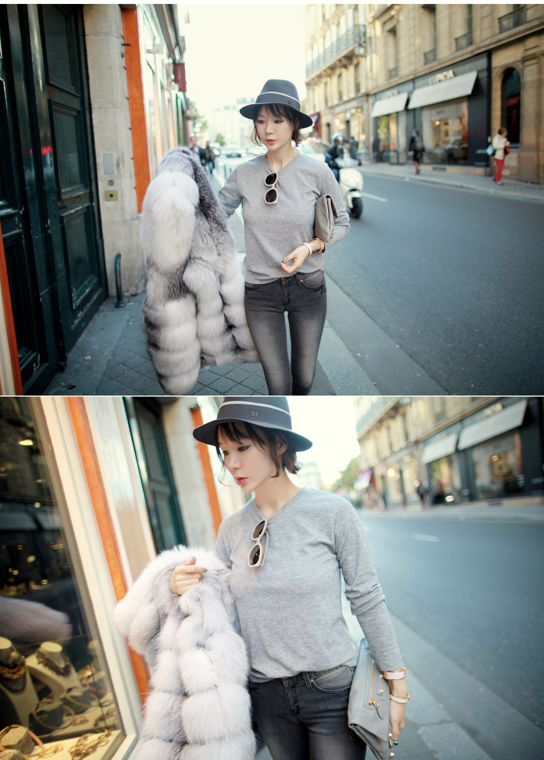 Shadow Blue Frost Fox Fur Vest with Hood 997 Details 12