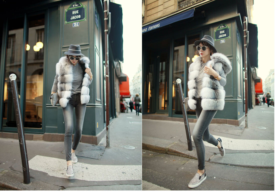 Shadow Blue Frost Fox Fur Vest with Hood 997 Details 11
