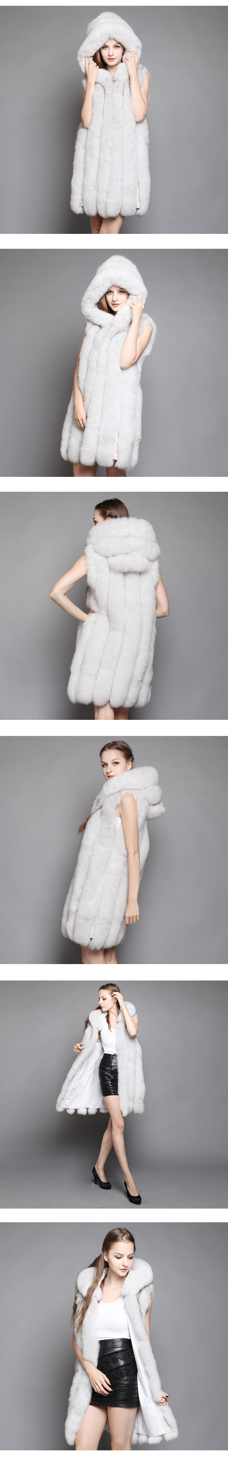 Women's Hooded Fox Fur Vest Waistcoat 623e