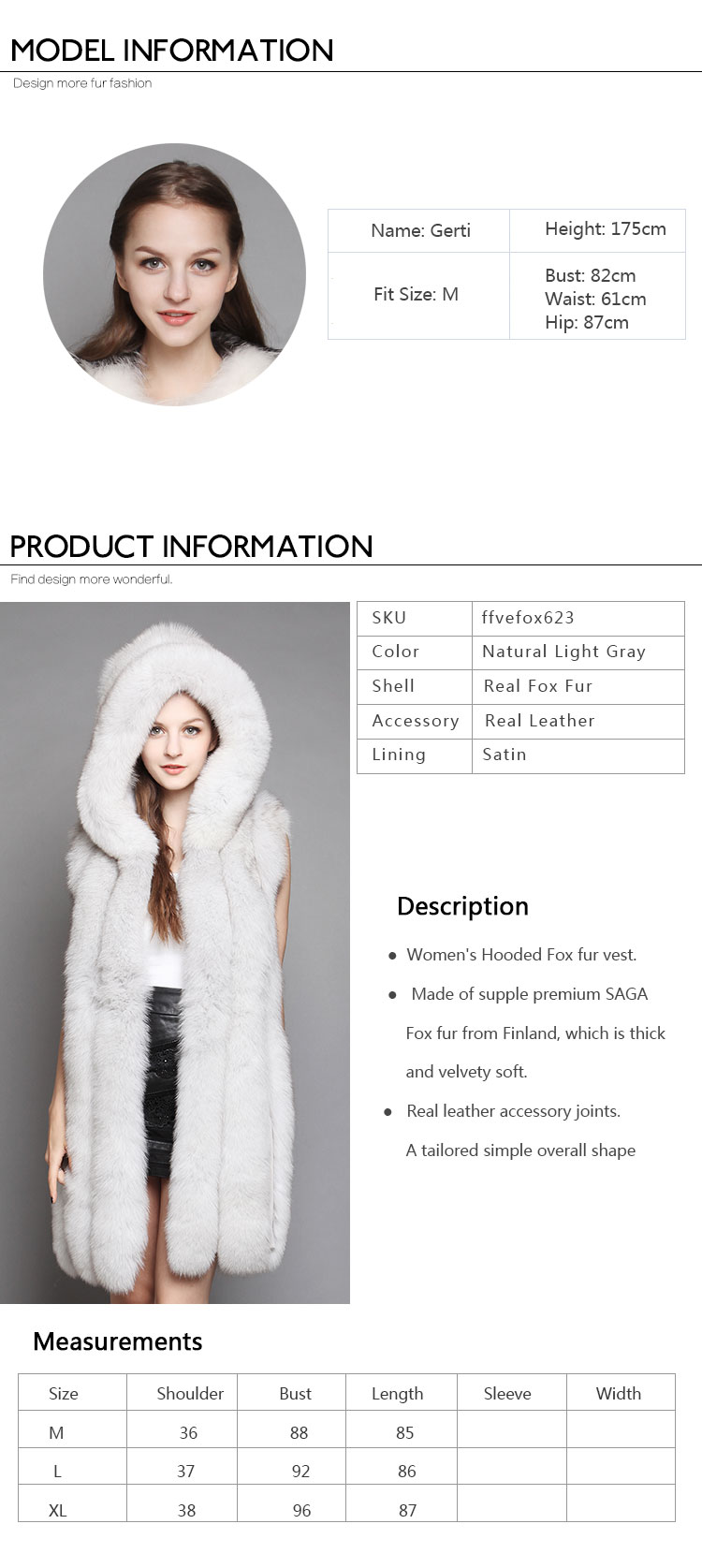 Women's Hooded Fox Fur Vest Waistcoat 623c