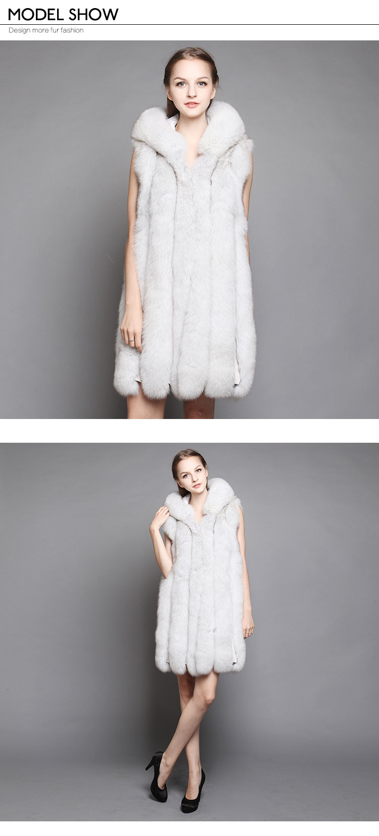 Women's Hooded Fox Fur Vest Waistcoat 623d