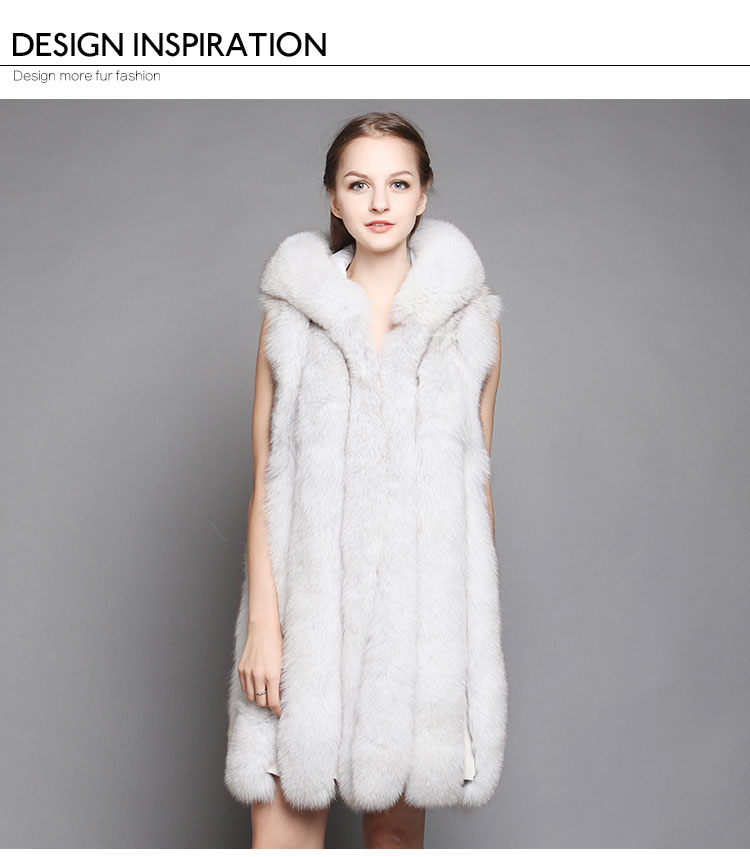 Women's Hooded Fox Fur Vest Waistcoat 623a