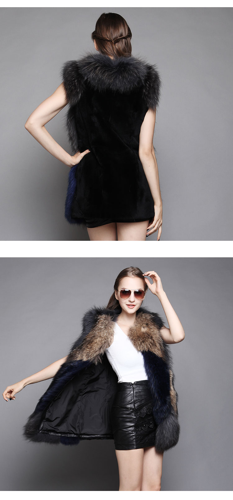 Multicolor Raccoon Fur Vest Waistcoat 625_01