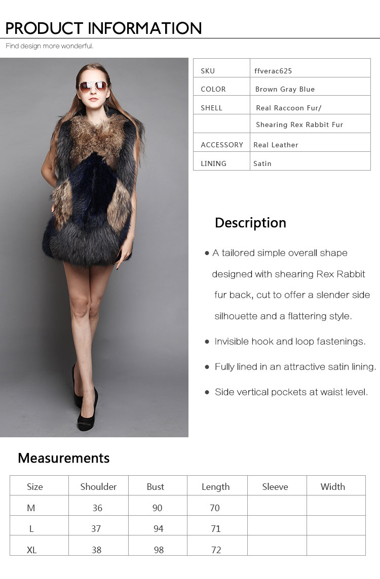 Multicolor Raccoon Fur Vest Waistcoat 625_01