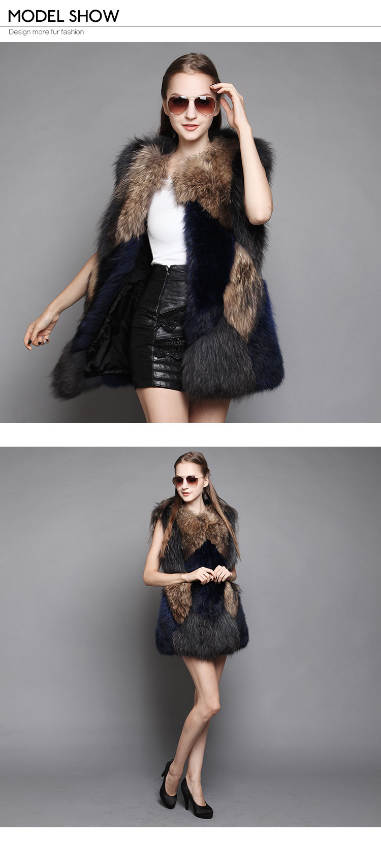 Multicolor Raccoon Fur Vest Waistcoat 625_01
