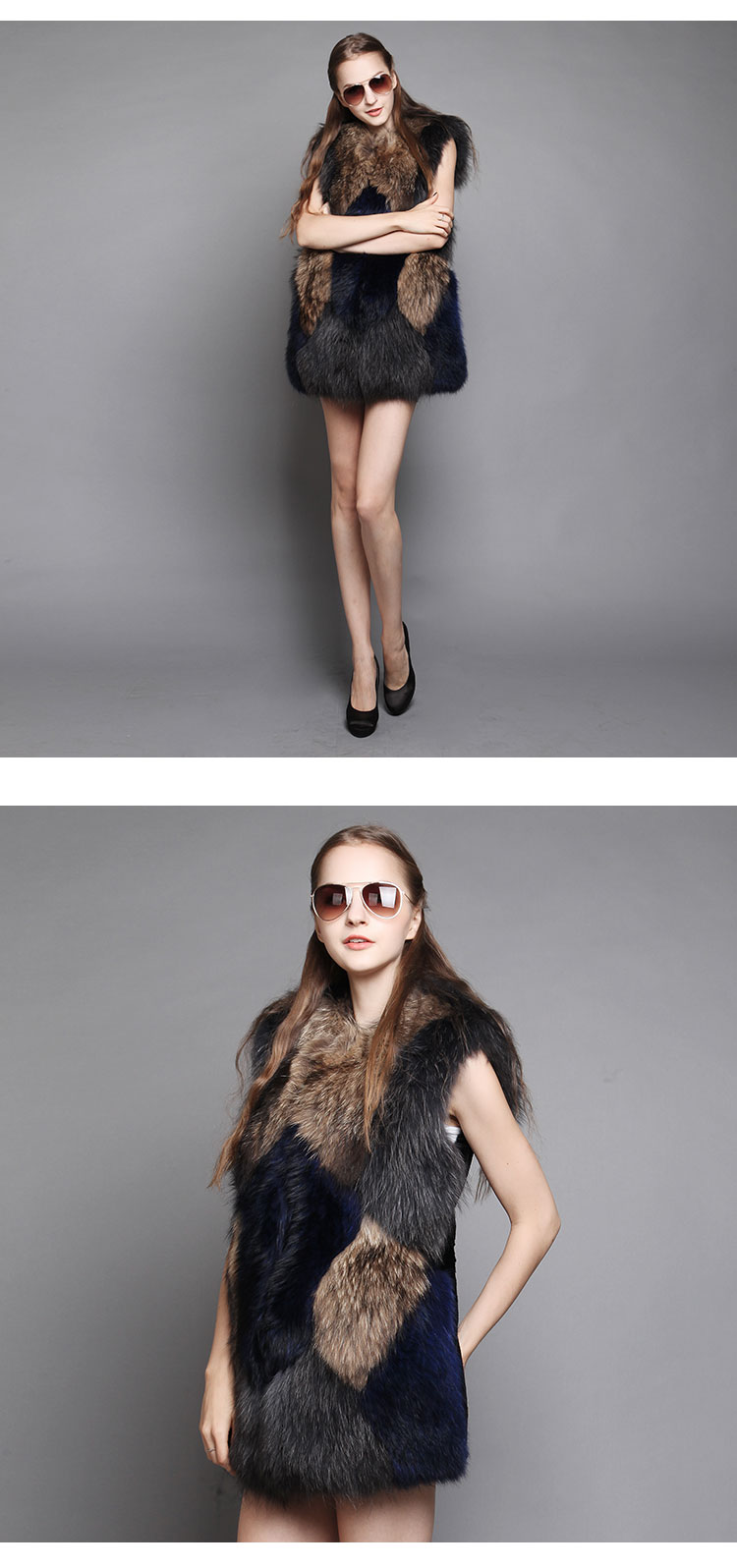 Multicolor Raccoon Fur Vest Waistcoat 625_01