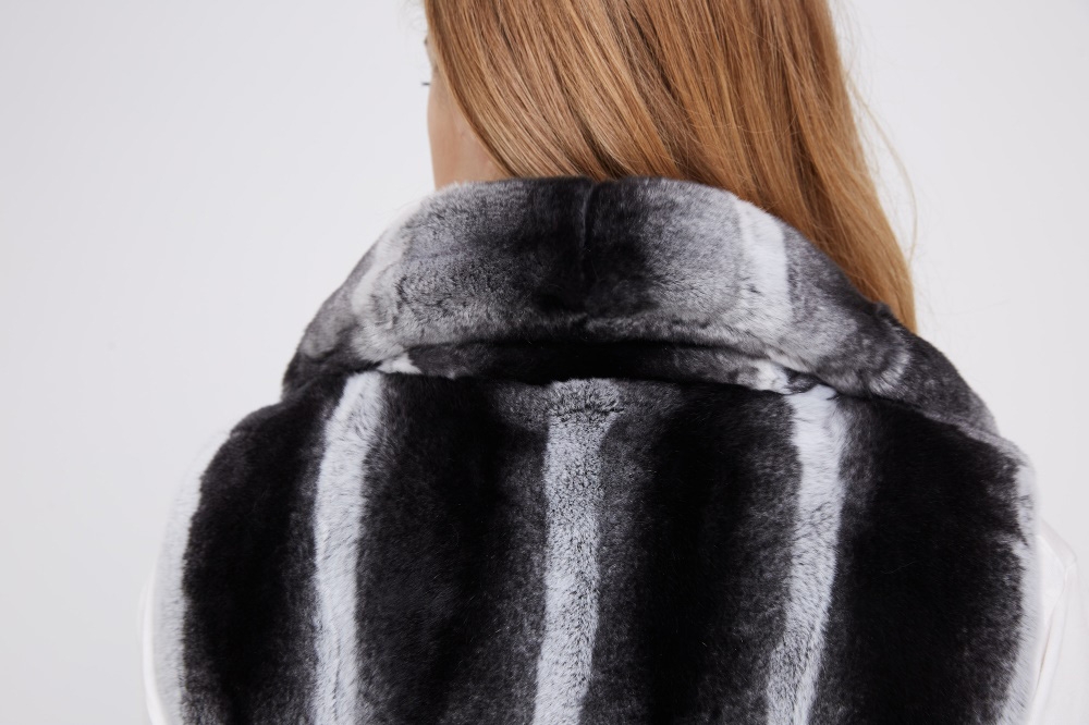 Rex Rabbit Fur Vest with Silver Fox Fur Trim 223 Details 2