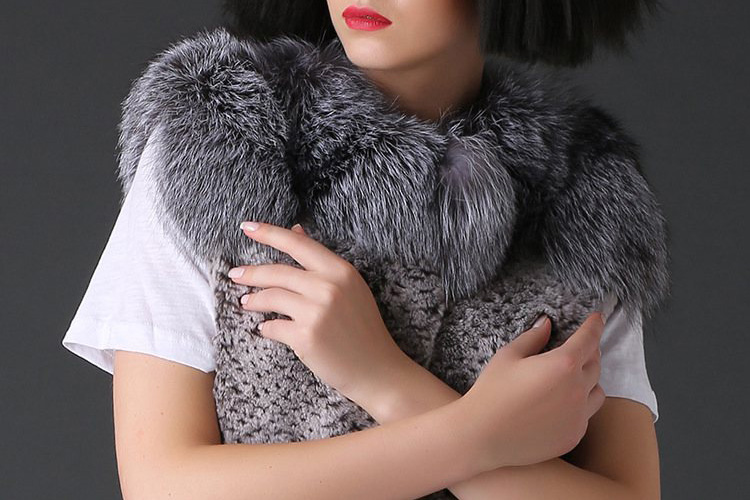 Rex Rabbit Fur Vest with Silver Fox Fur Collar 784 Details 1