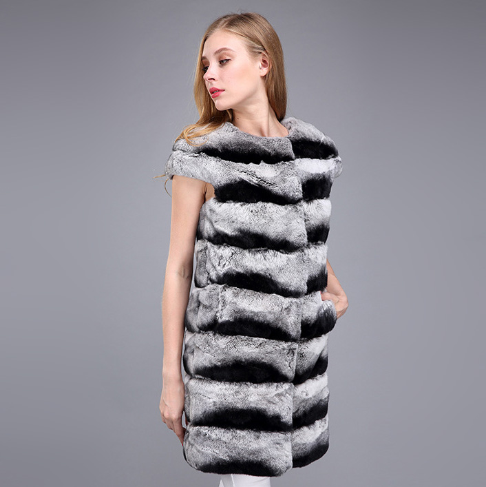 Rex Rabbit Fur Vest with Chinchilla Look 956 Details 6