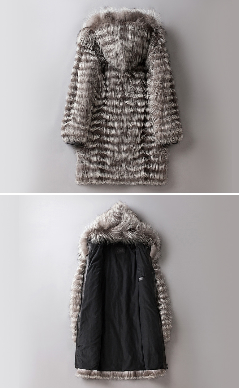 Hooded Men's Silver Fox Fur Coat 0001-2