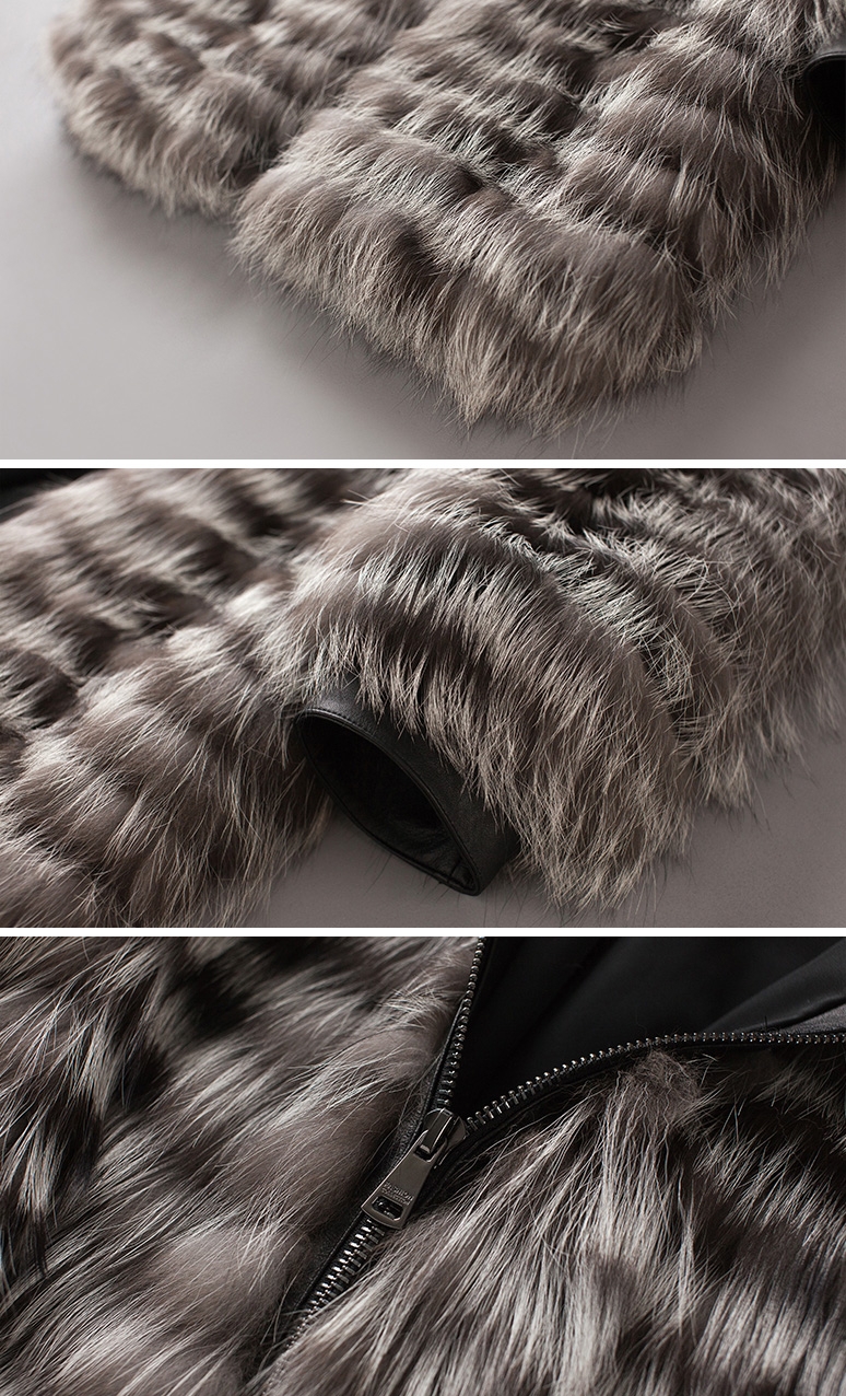 Hooded Men's Silver Fox Fur Coat 0001-4