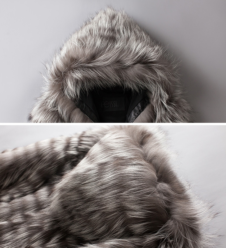 Hooded Men's Silver Fox Fur Coat 0001-3