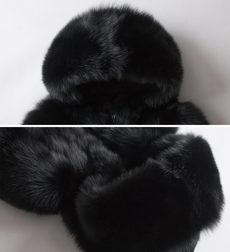 Men's Fox Fur Black Hooded Zip Coat 0008-6