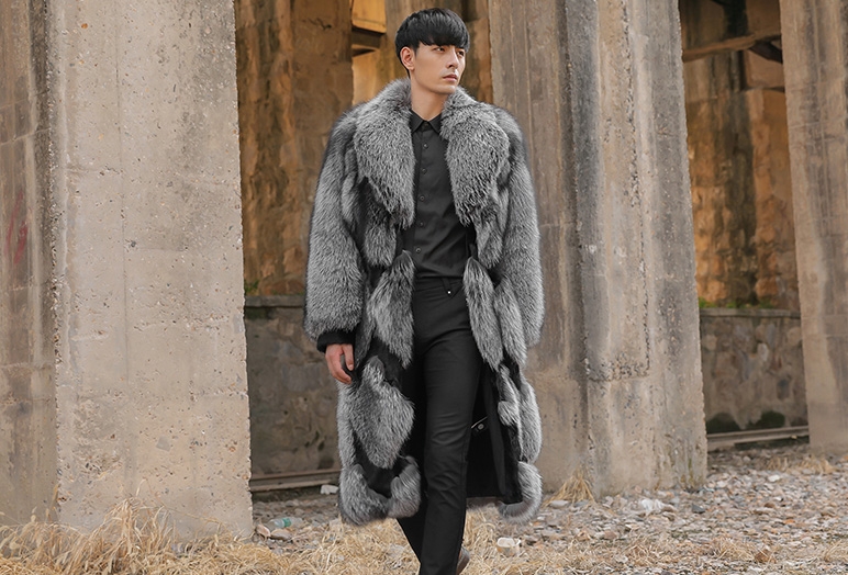 Men's Silver Fox Fur Coat 351-6