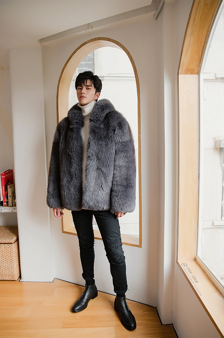 Men's Fox Fur Hooded Coat 381-5
