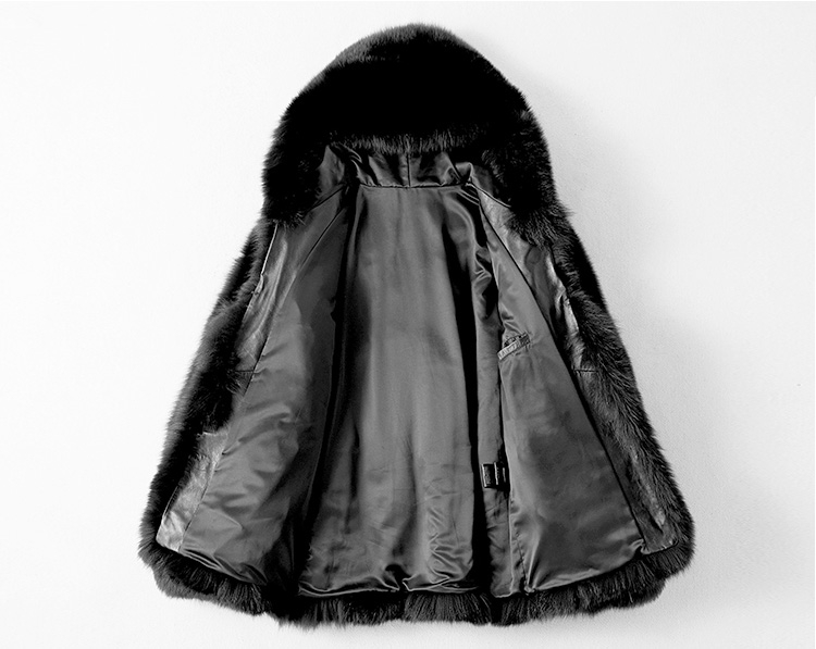 Men's Fox Fur Hooded Black Coat 381b-2