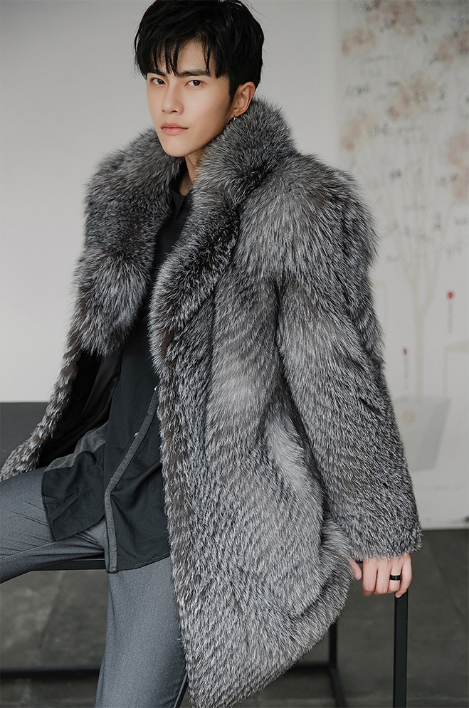 Men's Silver Fox Fur Coat 385-10