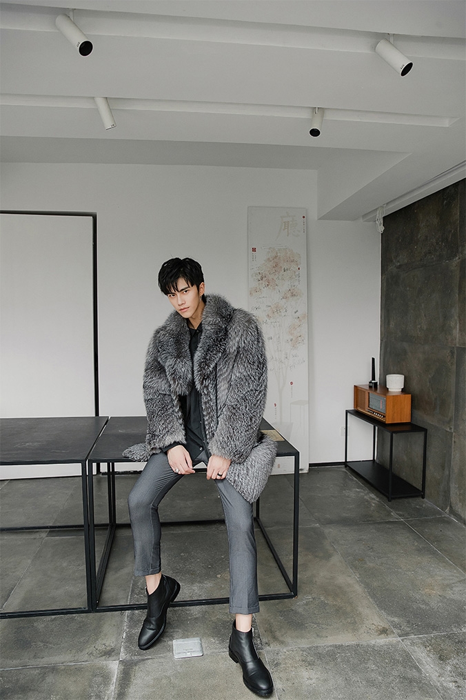 Men's Silver Fox Fur Coat 385-8