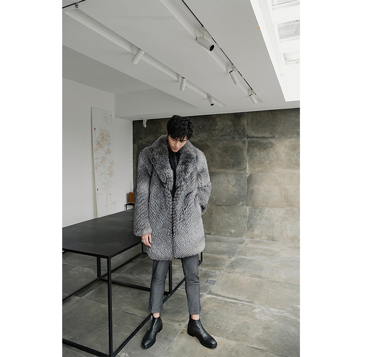 Men's Silver Fox Fur Coat 385-9