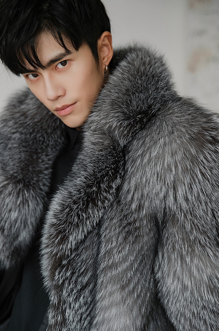 Men's Silver Fox Fur Coat 385-7