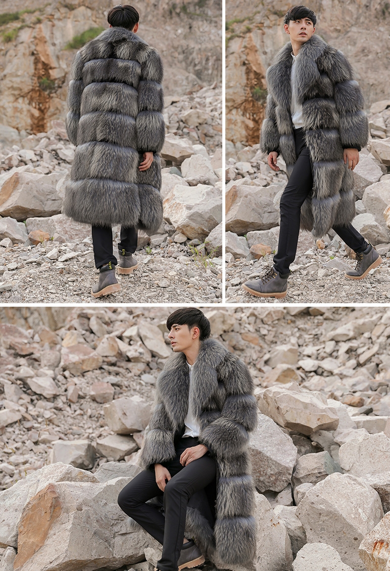 Men's Raccoon Fur Long Coat 399-7