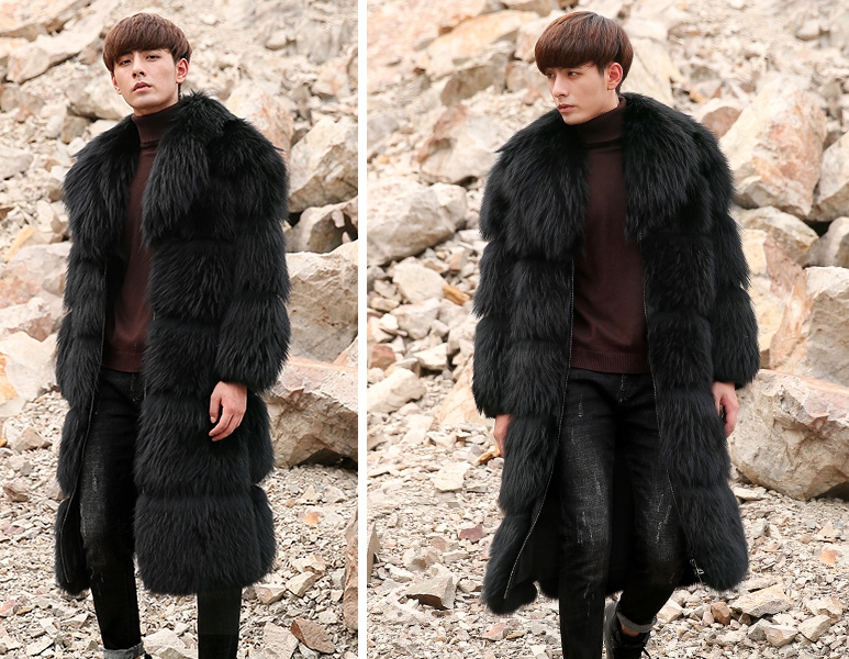Men's Raccoon Fur Long Coat 399-8
