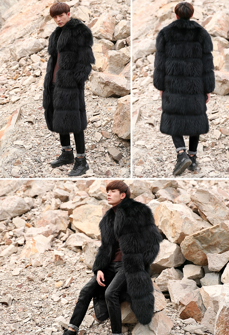 Men's Raccoon Fur Long Coat 399-9