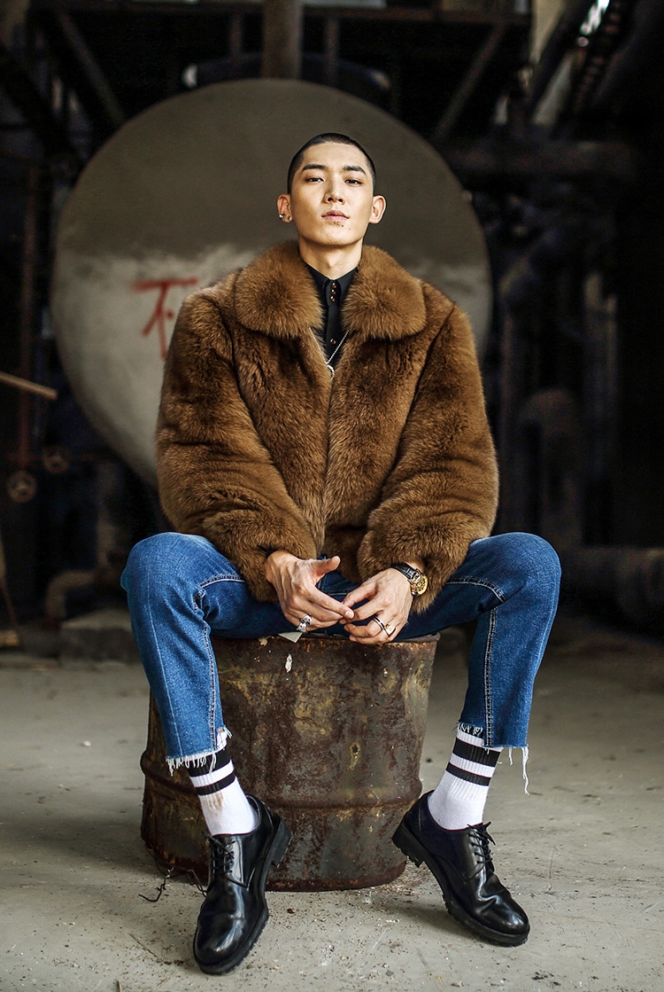 Men's Fox Fur Bomber Jacket 387-2