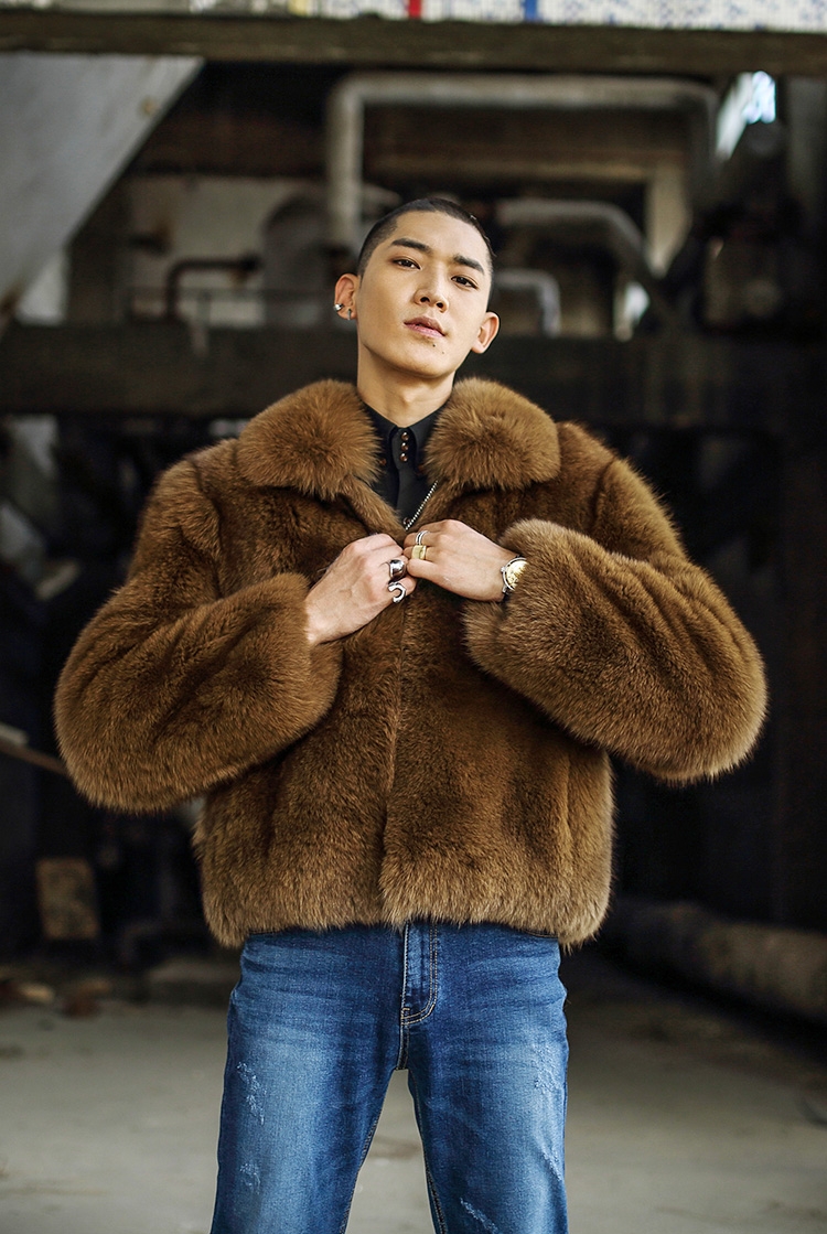 Men's Fox Fur Bomber Jacket 387-1