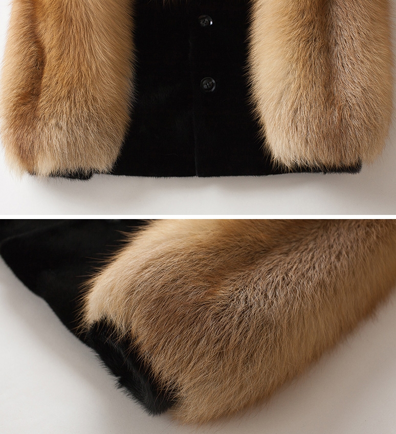 Men's Black Mink Fur Jacket with Red Fox Fur Collar and Sleeves 0011-7