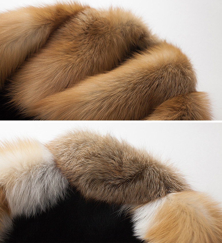 Men's Black Mink Fur Jacket with Red Fox Fur Collar and Sleeves 0011-6