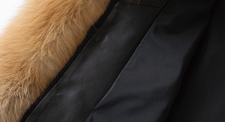 Men's Black Mink Fur Jacket with Red Fox Fur Collar and Sleeves 0011-9
