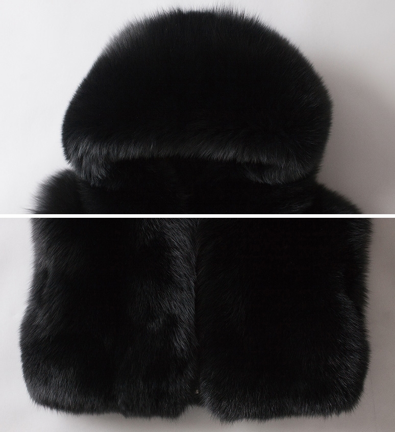 Men's Fox Fur Black Hooded Zip Vest 0009-6