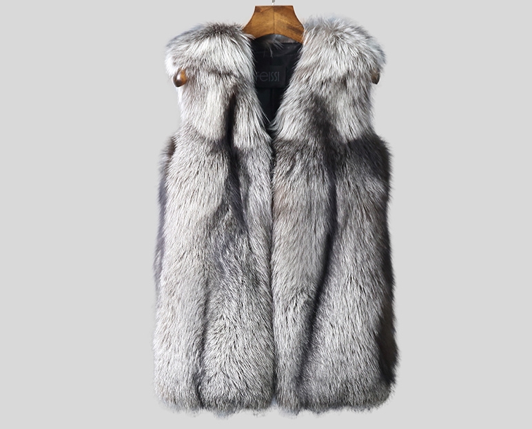 Men's Silver Fox Fur Zipped Vest 0010-5