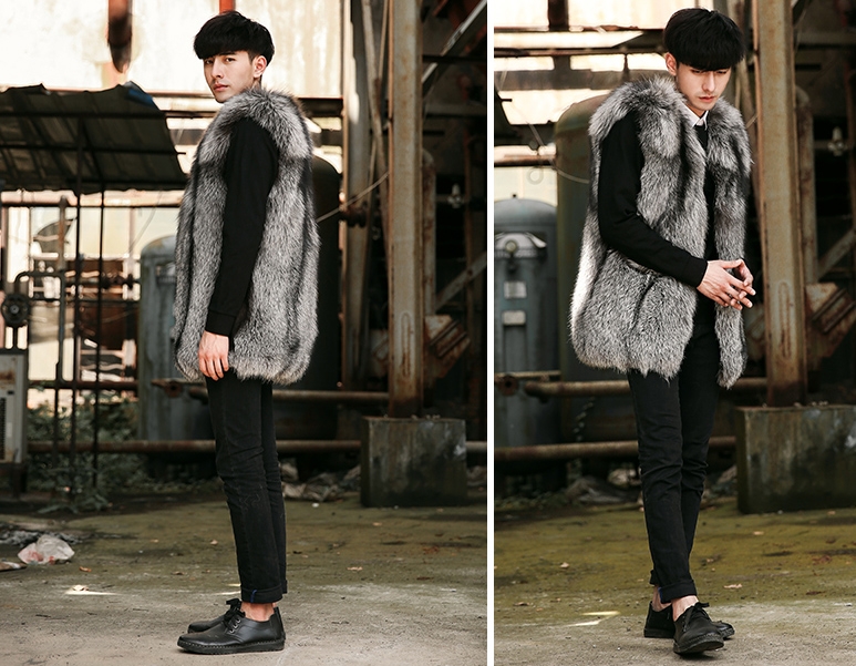 Men's Silver Fox Fur Zipped Vest 0010-1