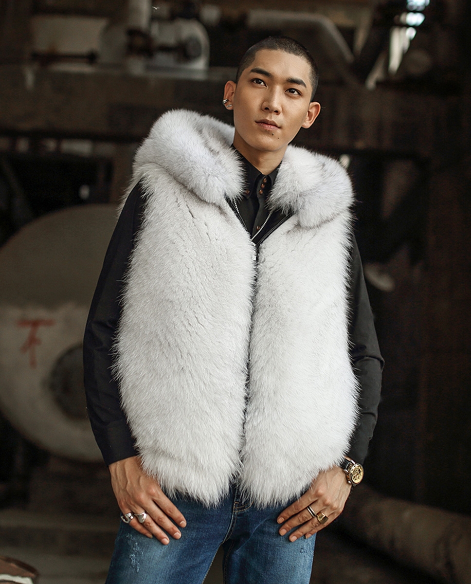 Hooded Men's Fox Fur Vest 389-3